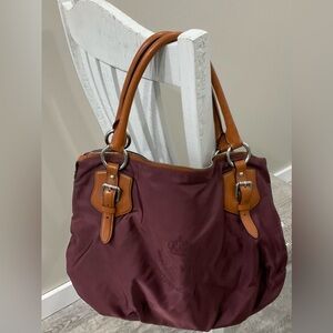 Y2K Lauren Ralph Lauren Burgundy Nylon Satchel Leather Trim